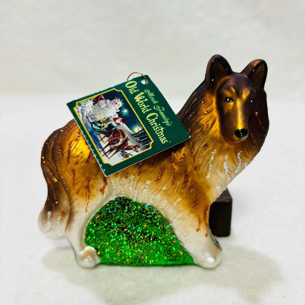 Old World Christmas Rough Collie Glass Ornament Hand Painted Dog 12051 with Box